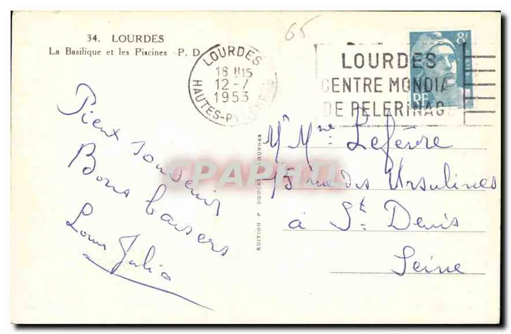Lourdes — A Basílica e as Piscinas — Edição P. Doucet - Verso