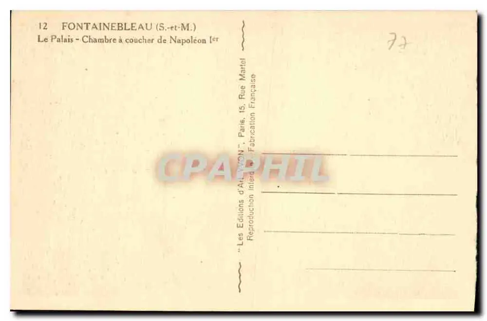 Fontainebleau — Schlafzimmer von Napoleon I. — Les Éditions d'Art Yvon - Rückseite