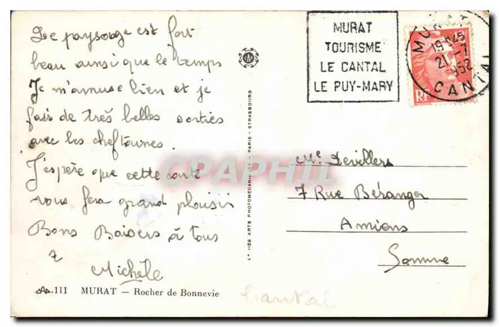 Murat — Rocher de Bonnevie — Murat Tourisme, Le Puy-Mary - Verso