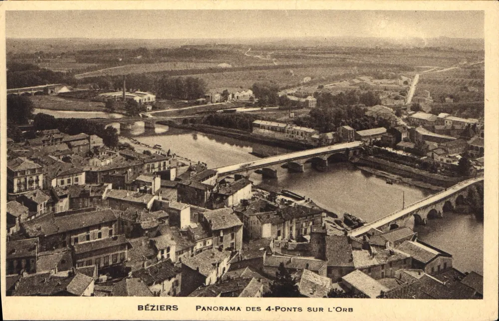 Béziers — Panorama dei 4 ponti sull'Orb — editore non identificato - Recto