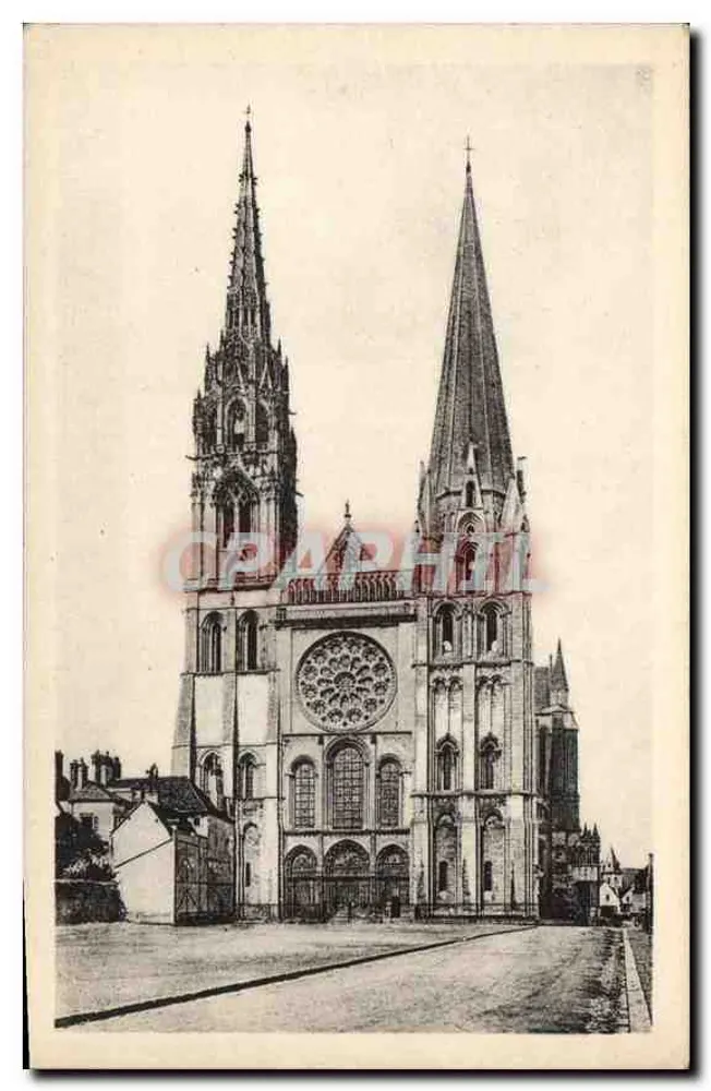 Cattedrale di Chartres — Facciata ovest del XII secolo, la freccia nord del XVI secolo — Ét. Houvet - Recto