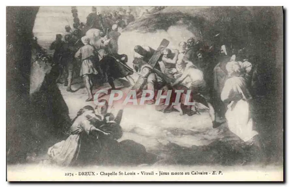 Dreux - Kapelle Saint-Louis - Glasfenster - Jesus geht zum Kalvarium - E.P. - Vorderseite