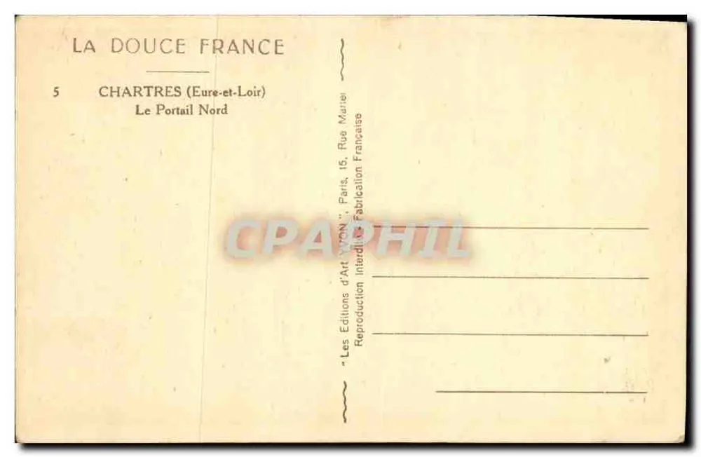 Chartres (Eure-et-Loir) — Das Nordportal — Les Éditions d'Art Yvon, Paris - Rückseite