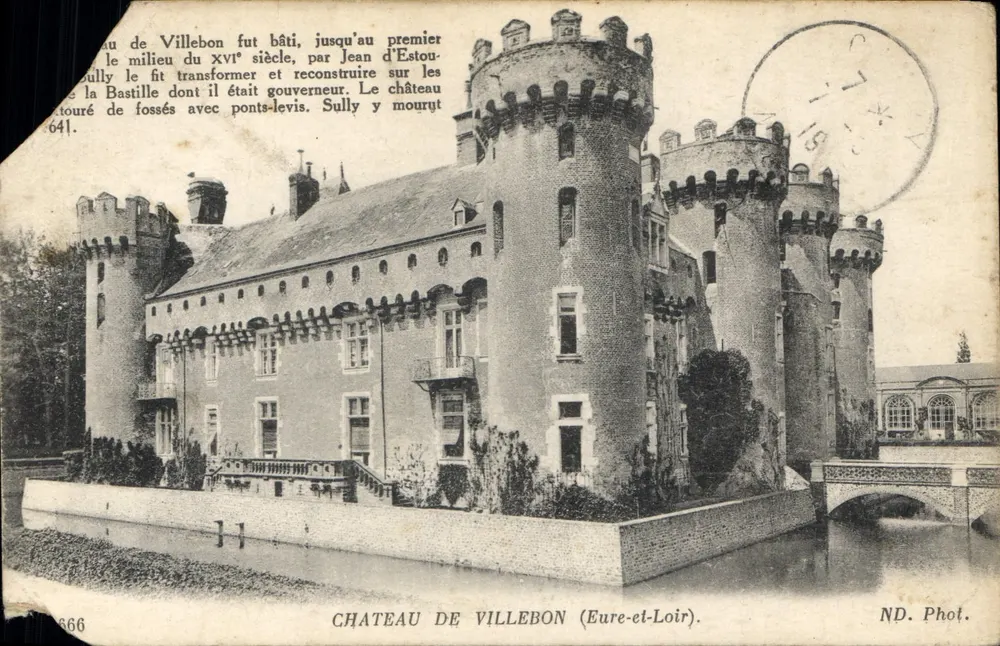 Castelo de Villebon (Eure-et-Loir) — reconstrução por Jean d'Estoublly no século XVI — ND. Fot. - Frente