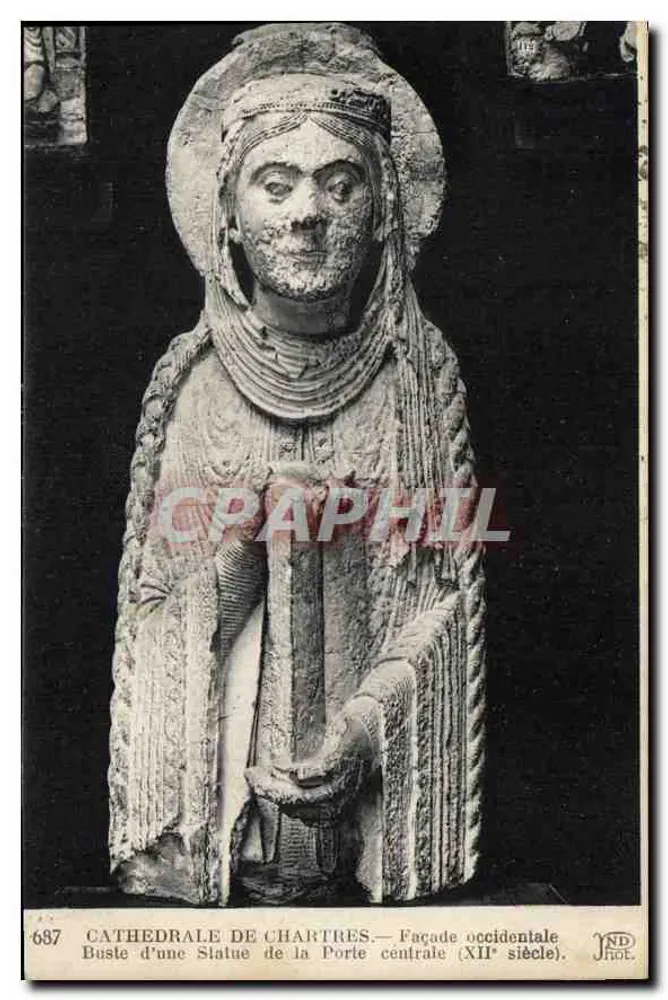 Chartreser Kathedrale — Kopf einer Statue von der Haupttür — westliche Fassade, 12. Jahrhundert — JND. J. P. O. L. — Nr. 687 - Vorderseite