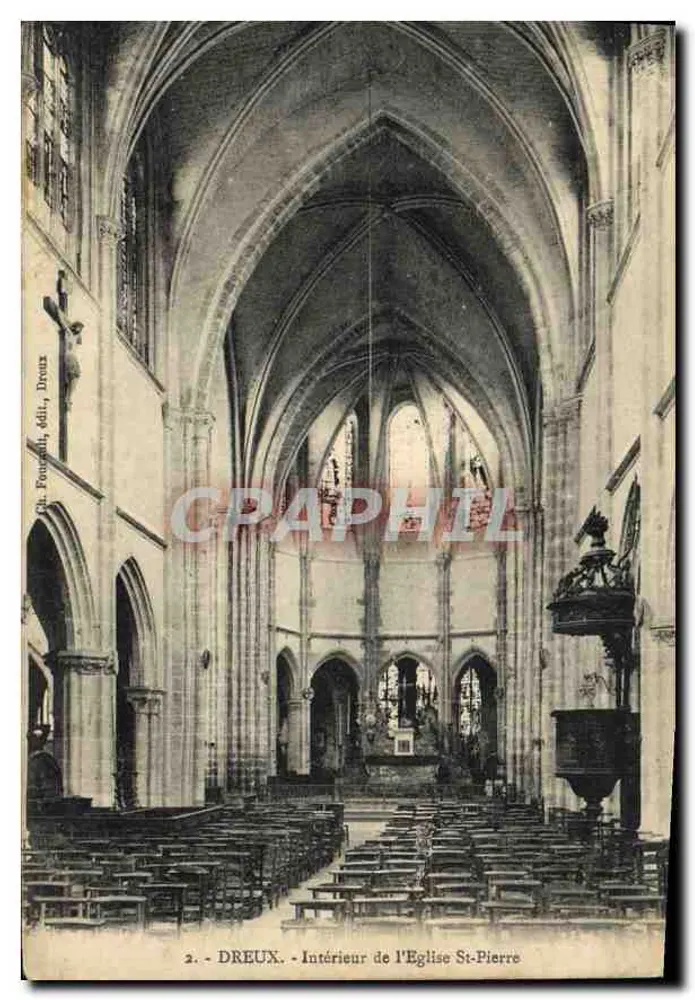 Dreux — Interior da Igreja de São Pedro — Ed. P. Foucault, Dreux, n°2 - Frente