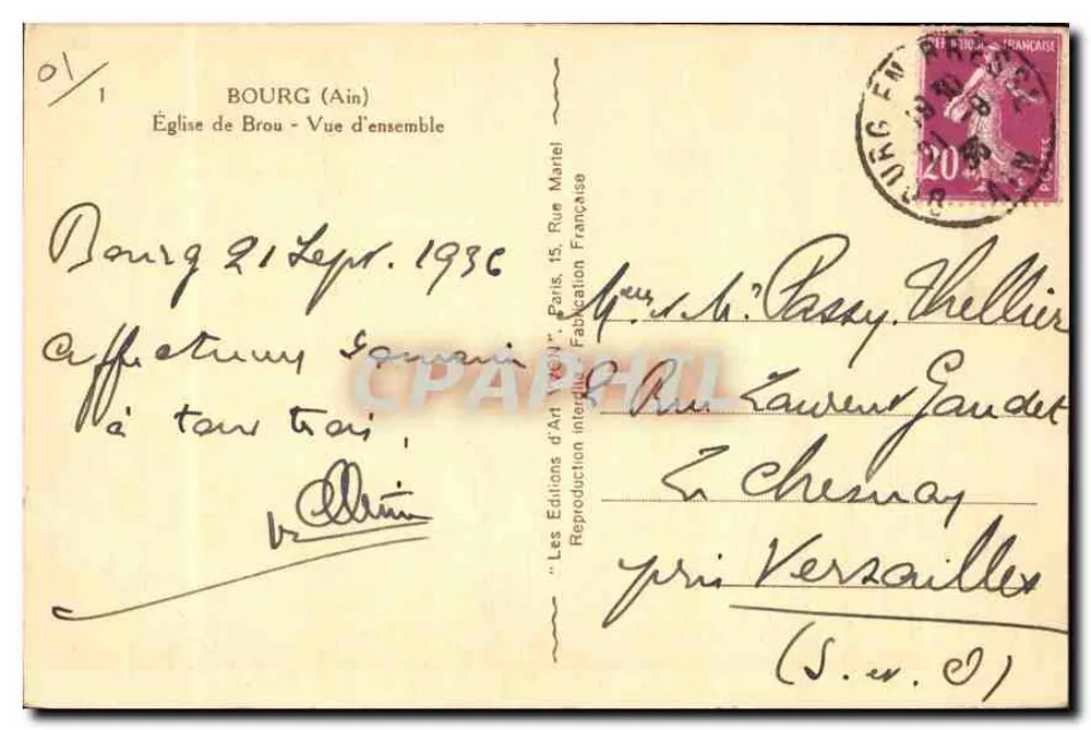 Bourg (Ain) — Igreja de Brou — Vista geral — Les Éditions d'Art Véron, Rue Française - Verso