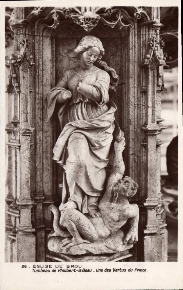 Kirche von Brou — Grabmal von Philibert-le-Beau — Eine der Tugenden des Prinzen — Verlag: Monuments Historiques de France, Nummer 26 - Vorderseite