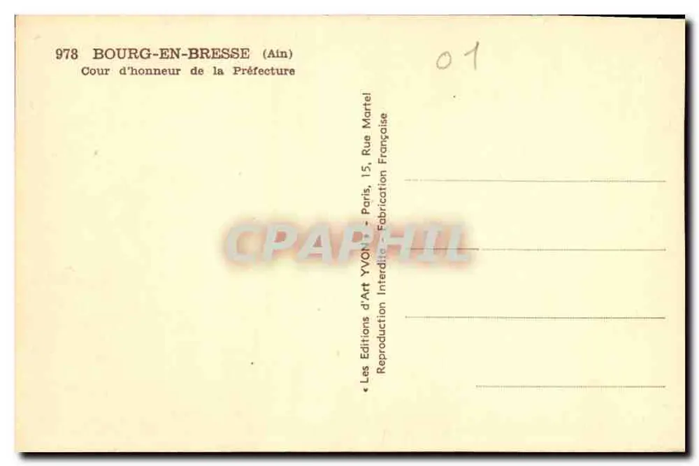 Bourg-en-Bresse — Cour d'honneur der Präfektur — Éditions d'Art Yvon, Paris - Rückseite