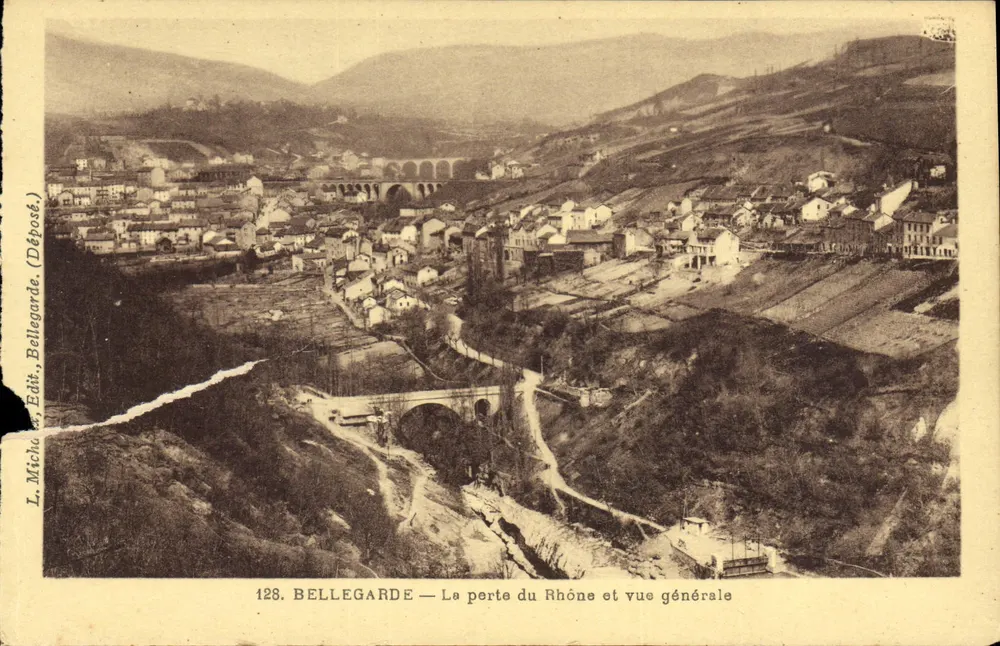 Bellegarde — La perte du Rhône und allgemeine Ansicht — L. Michal, Verlag Bellegarde, Nr. 128 - Vorderseite