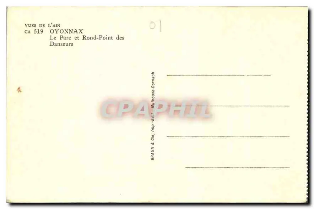 Oyonnax — Der Park und der Rundplatz der Tänzer — Braun & Cie, Verlag Milhouse-Dornach - Rückseite