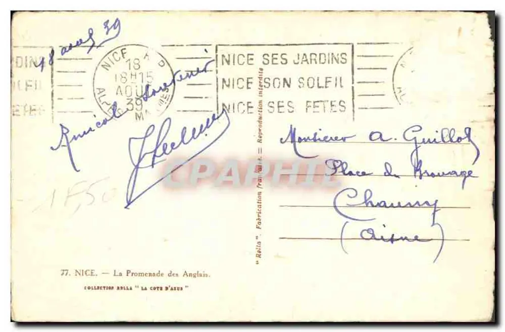 Nice — La Promenade des Anglais — éditeur Rella, Collection 'La Côte d'Azur' - Achterkant
