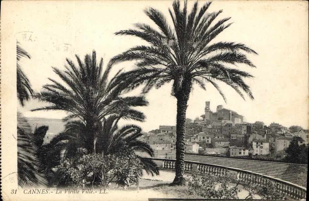 Cannes - A Velha Cidade — vista de um balcão com palmeiras — LL, n°31 - Frente