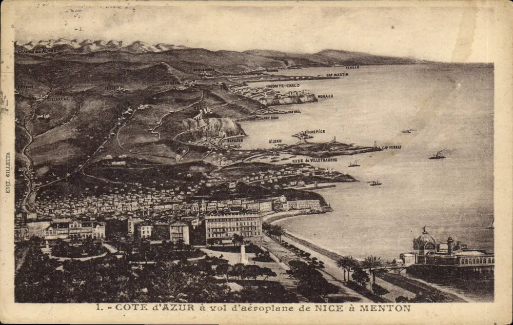 Côte d'Azur vista de avião de Nice a Menton — Édit. Giletta, n°1 - Frente