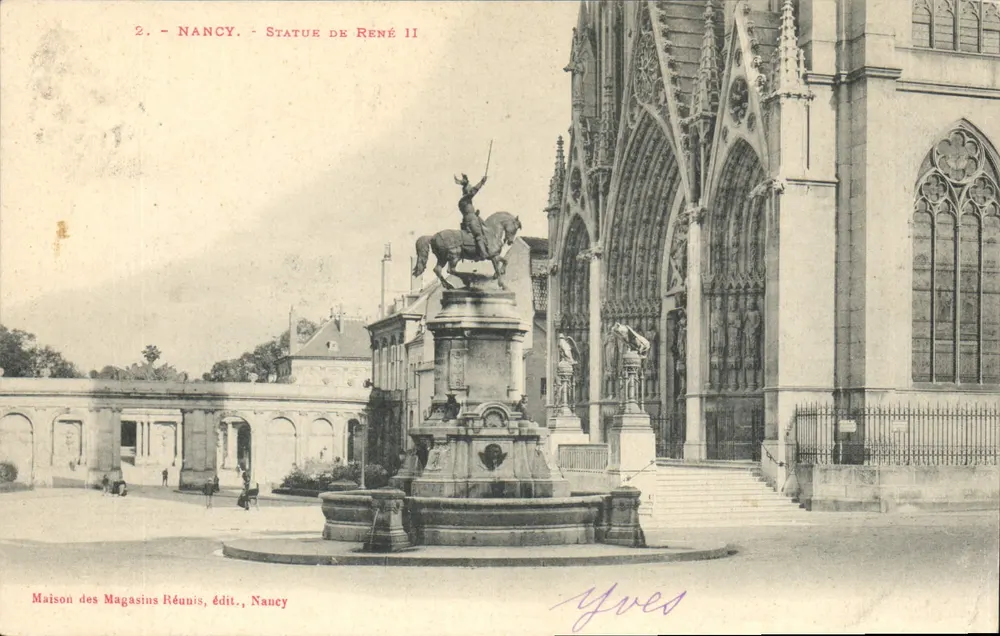 Nancy - Estátua de René II — Maison des Magasins Réunis, editora, Nancy - Frente