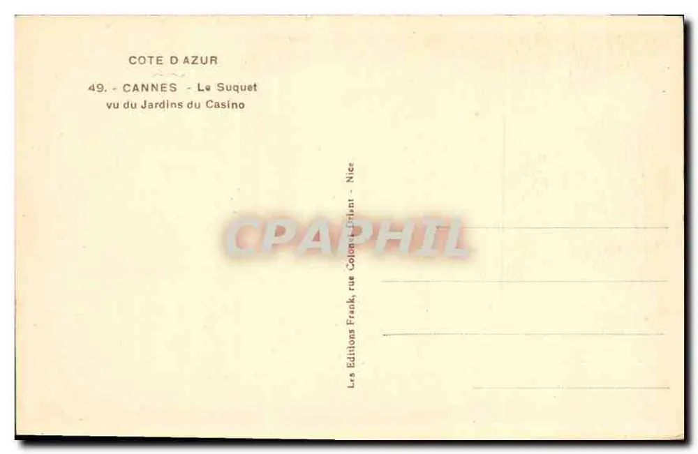 Cannes - Blick auf Le Suquet vom Garten des Casinos — Les Editions Frank, rue Colon, Nîce - Rückseite
