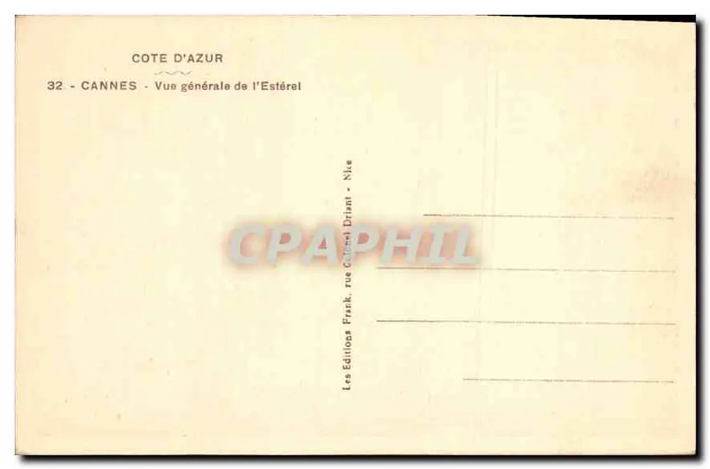 Cannes — Vista geral do Estérel — Les Editions Frank, rue Caden Drimant - Nice - Verso