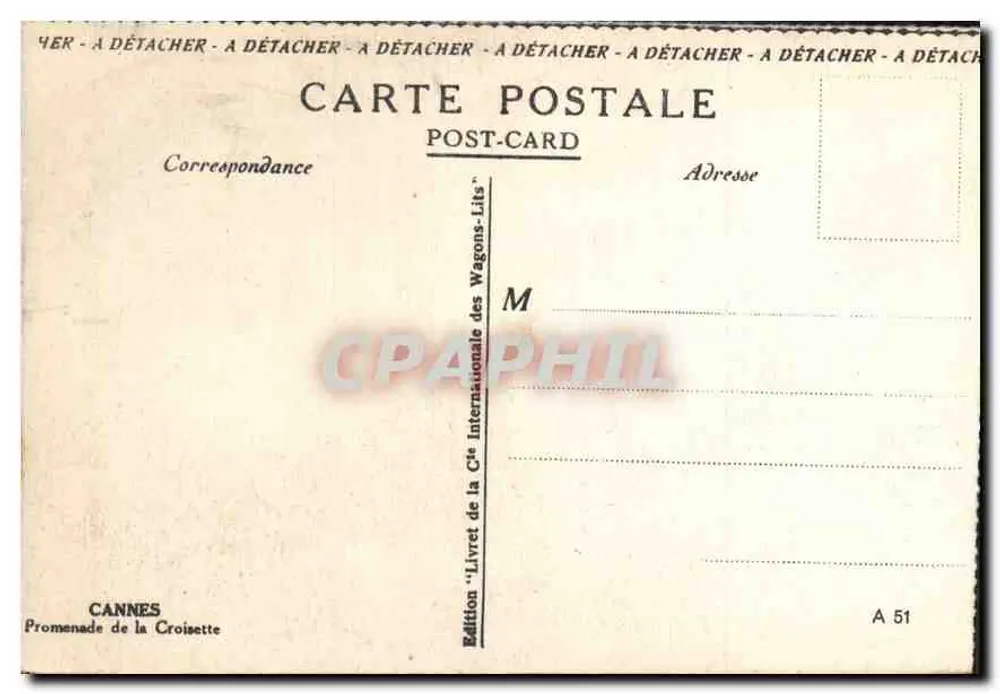 Cannes - Promenade de la Croisette — Edizione 'Livret de la Côte Internationale des Wagons-Lits', n° A 51 - Verso