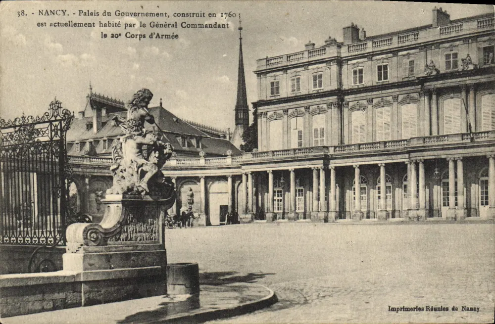 Nancy - Palast des Regierungs, gebaut 1760 — Imprimeries Réunies de Nancy, n°38 - Vorderseite