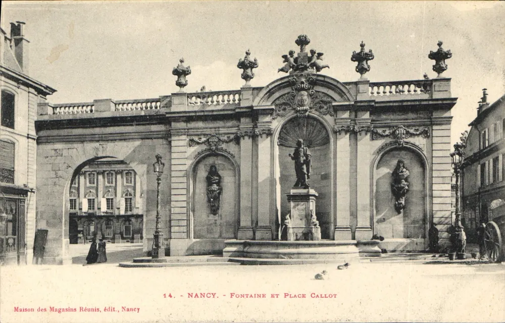 Nancy - Fontaine e Place Callot — Maison des Magasins Réunis, éd., Nancy, n°14 - Frente