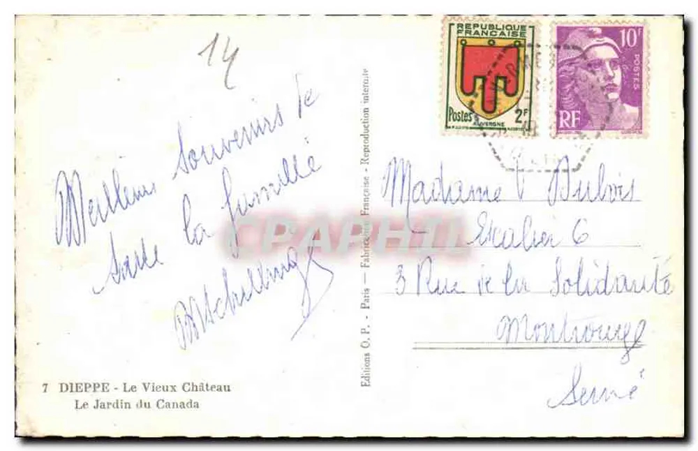 Das alte Schloss — Dieppe — Editions O.P. Paris - Rückseite