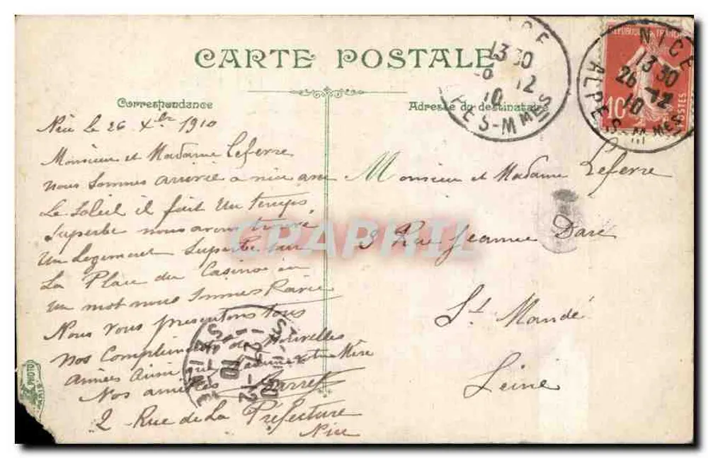 Nice. Das Palais der Mole, gesehen durch die Palmen — Côte d'Azur, Verlag L.V. & Cie, n° 3363 - Rückseite