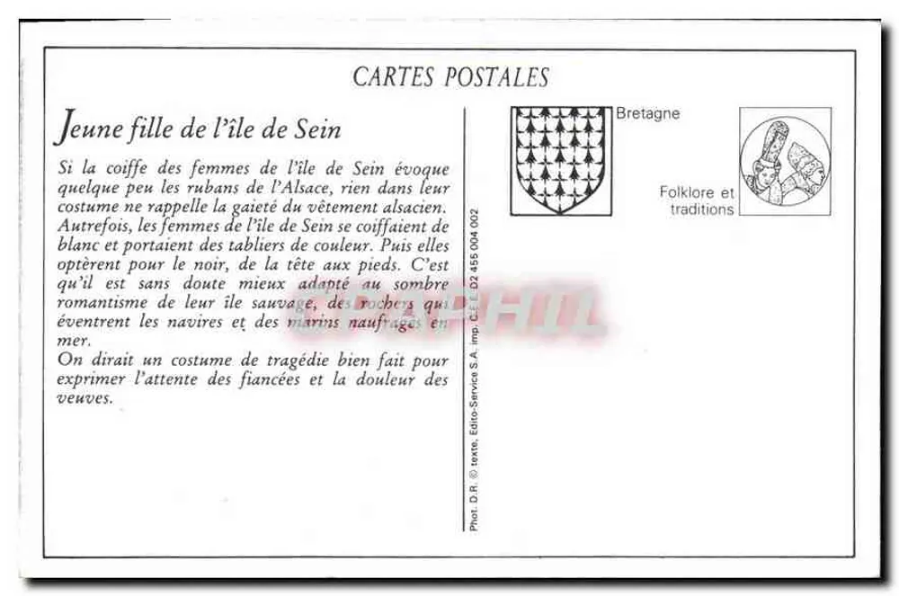 Jovem Menina da Ilha de Sein — Pensativa — Editor: Editions Service S.A., n° 002 - Verso