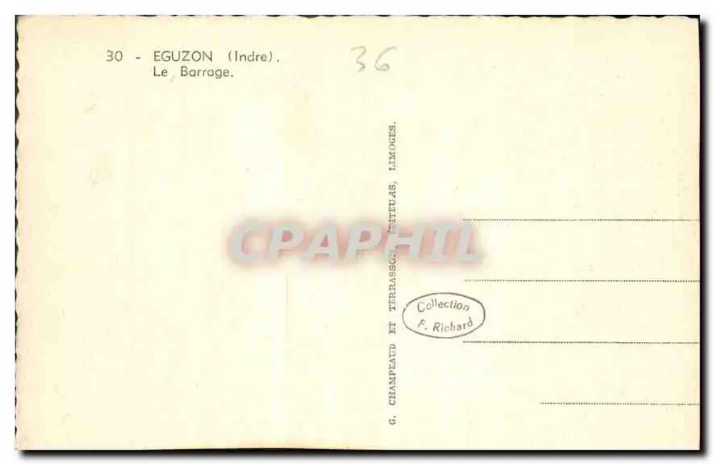 Eguzon (Indre) — O Barragem — G. Champeaud e Terrasson, Limoges - Verso