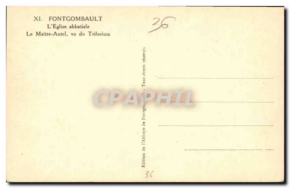 Fontgombault — Die Abteikirche, der Hochaltar aus dem Triforium gesehen — Edition der Abtei Fontgombault, Nr. 36 - Rückseite