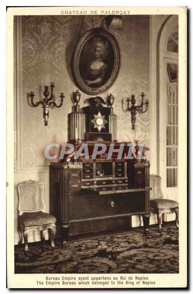 Château de Valengay — Schreibtisch im Empire-Stil, der dem König von Neapel gehörte — Imp. Braun Paris - Vorderseite