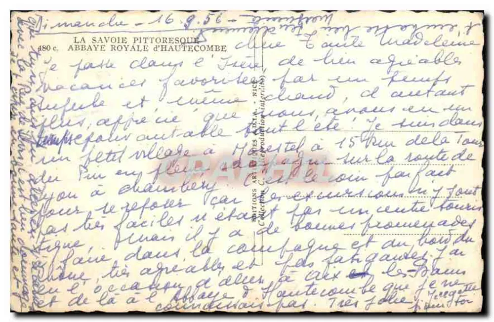 Königliche Abtei Hautecombe — Die malerische Savoye — Vintage Postcard/Antike Ansichtskarte n° 480 c - Rückseite