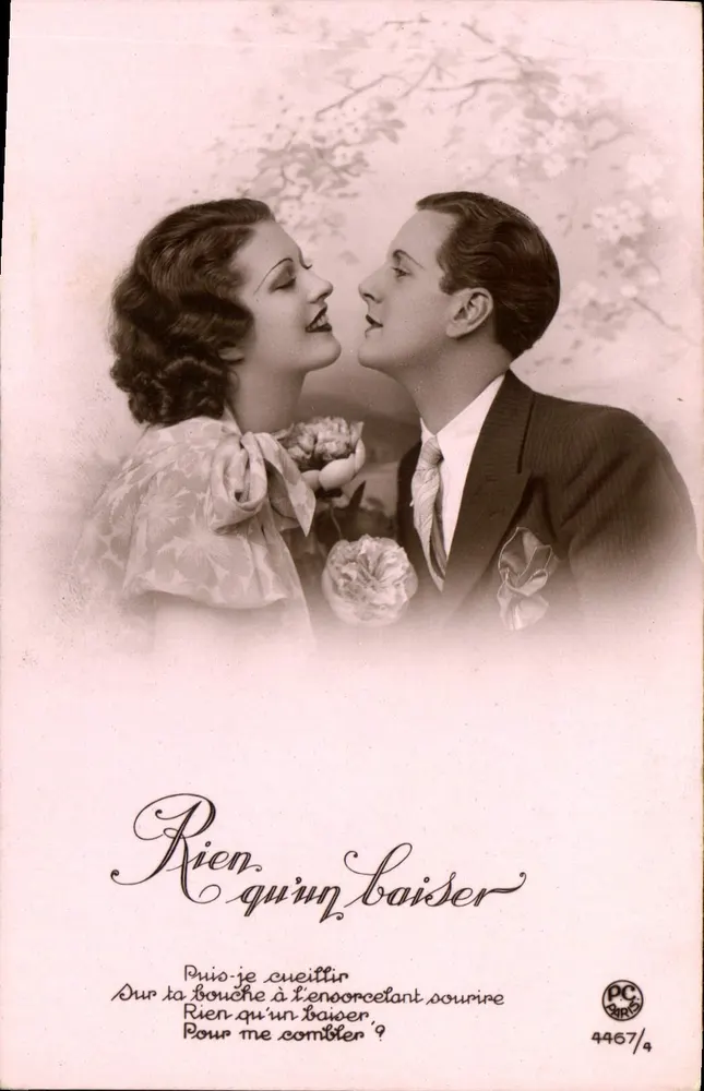 Casal apaixonado — poema 'Apenas um beijo' — PC Paris n°4467/4 - Frente