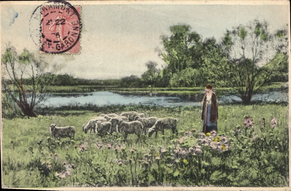 Pejzaż z pasterzem i owcami — Sainte-Garonne — M. M. Vienne, Nr 134 - Awers