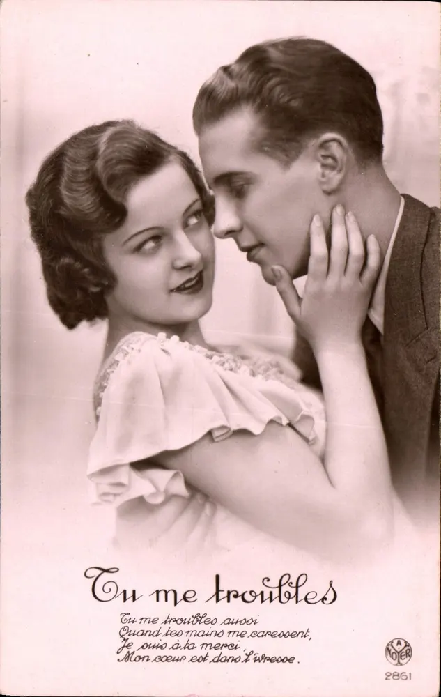 Coppia d'amore — poema 'Tu me troubles' — La Moter n°2861 - Recto