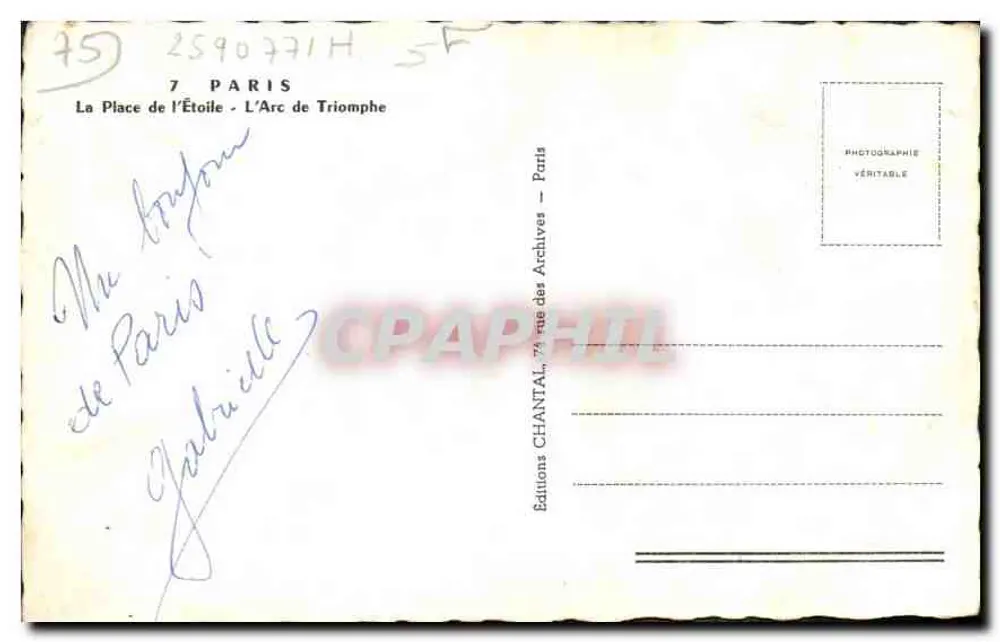 Paris - A Place de l'Étoile - L'Arc de Triomphe — Éditions Chantal - Verso