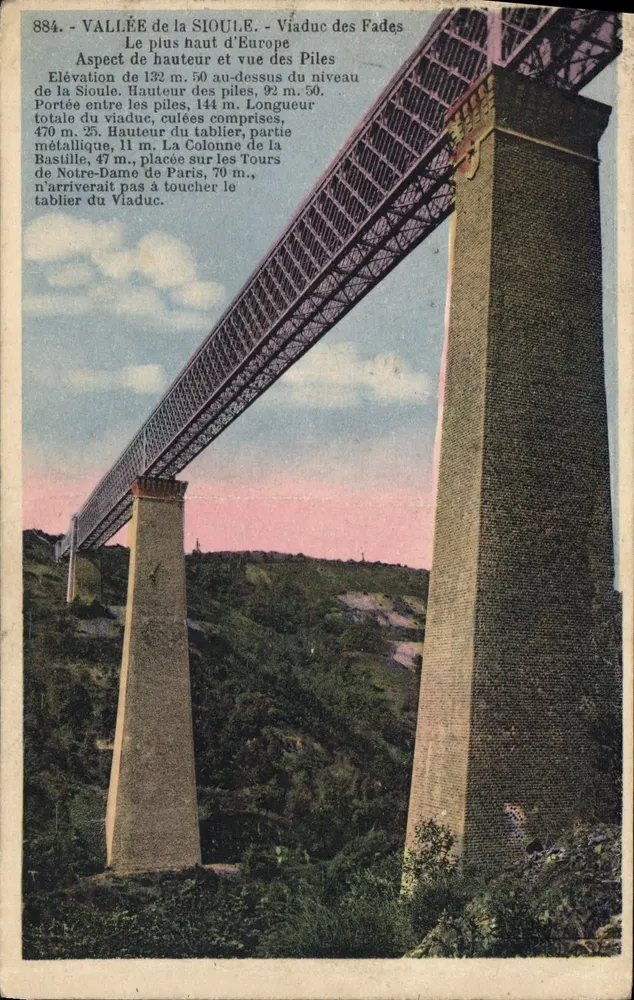 Tal der Sioule — Viaduc des Fades — Ansicht von oben und Ansicht der Pfeiler - Vorderseite