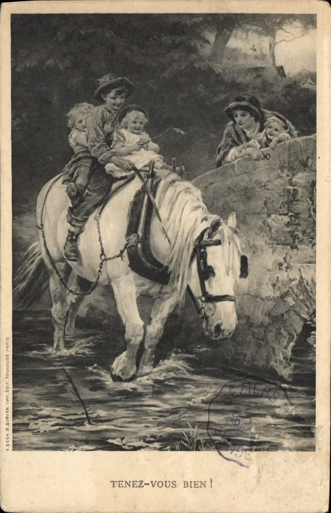 Crianças em um cavalo atravessando um rio — B. Sirven, Imp. Édit. Touguise, Paris, n° 5.504 - Frente