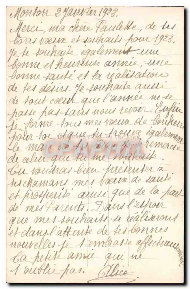 Mulher jovem segurando flores — Boa Ano — Dix Paris 2574 - Verso