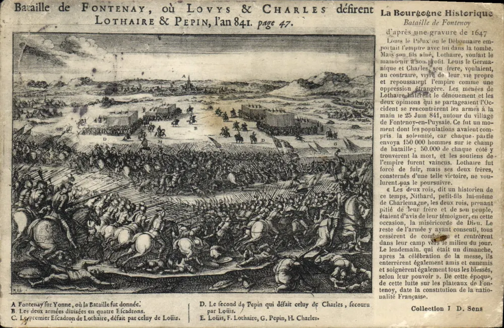 Schlacht bei Fontenay — Louis der Fromme & Karl besiegen Lothar & Pippin, das Jahr 841 — La Bourgogne Historique - Vorderseite