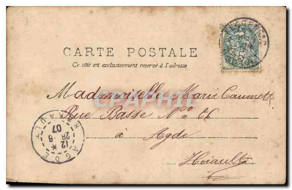 Deux femmes et un homme — scène de jardin — éditeur D.P. (D.P. imprimé en bas à droite) - Verso