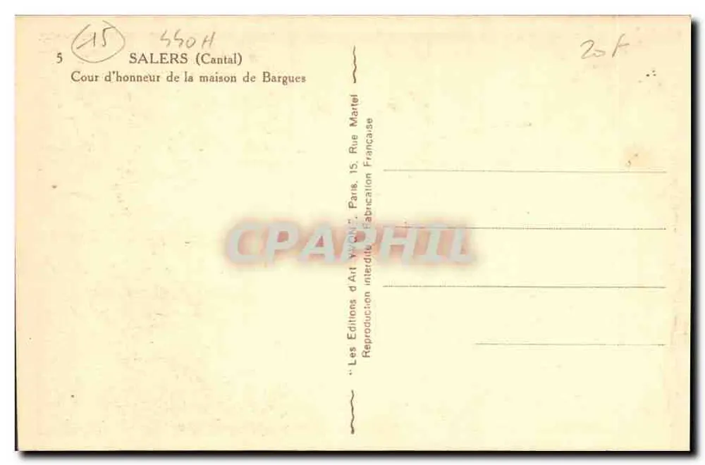 Cour d'honneur de la maison de Bargues — Salers (Cantal) — Les Éditions d'Art Wyclif, Paris - Rückseite