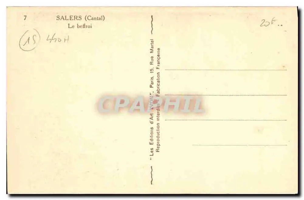 Salers (Cantal) — O campanário — Edições d'Art Yvon, Paris - Verso