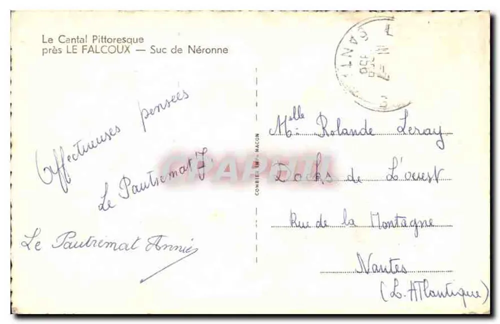 Das pittoreske Cantal — nahe LE FALCOUX — Suc de Néronne — Verlag Cim - Rückseite