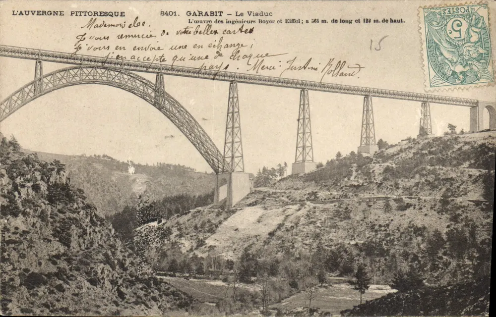 Garabit — Der Viadukt — Das Werk der Ingenieure Boyer und Eiffel; 361 m. lang und 122 m. hoch. - Vorderseite