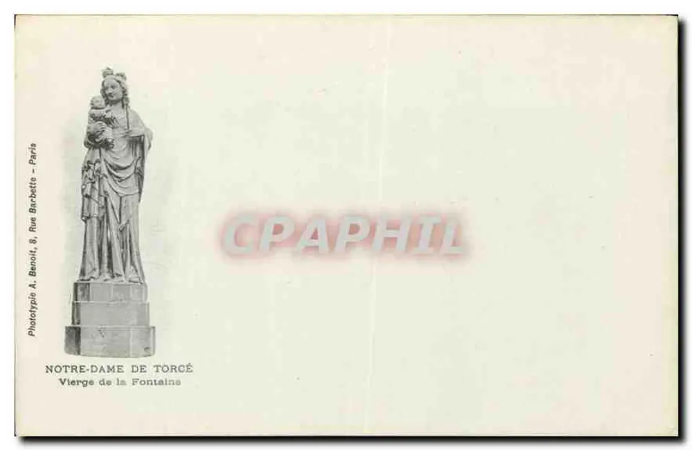 Notre-Dame de Torcé — Jungfrau am Brunnen — Phototypie A. Benoit, 8 Rue Barbette, Paris - Vorderseite