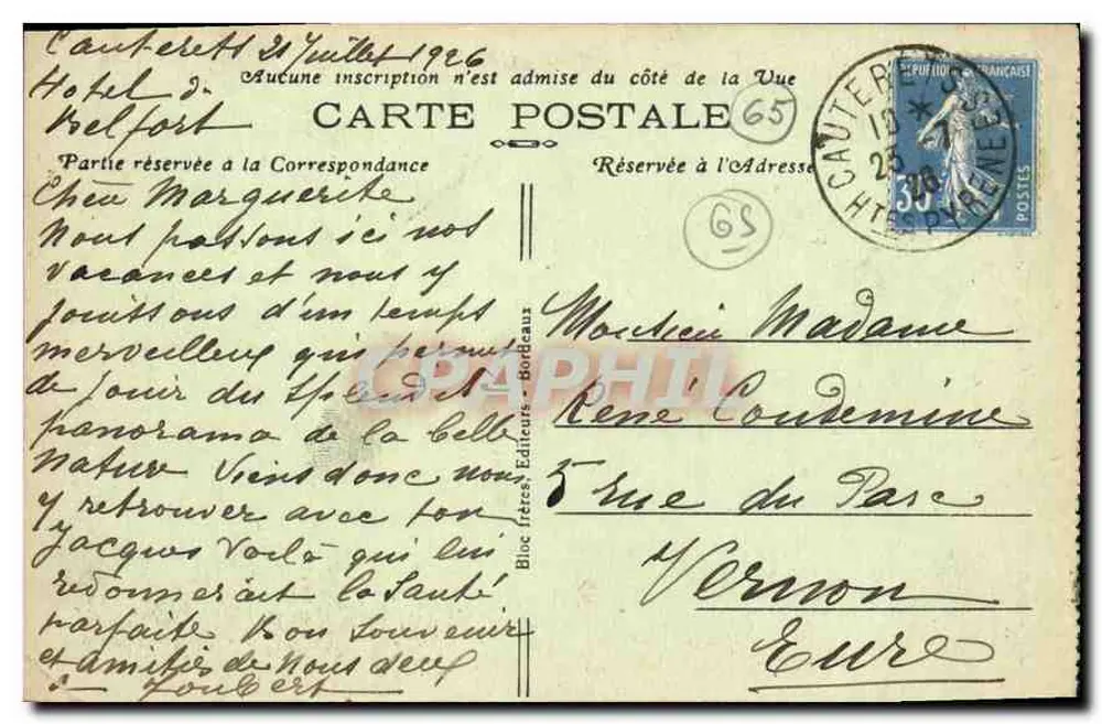 Rodovia de Pierrefitte para Cauterets — O Limaçon — BR. - Verso