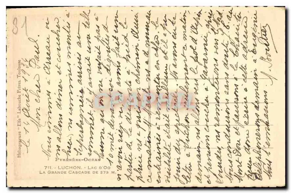 Cachoeira de Luchon — Héliogravure 'Elfe' — Hélio 15 - Verso