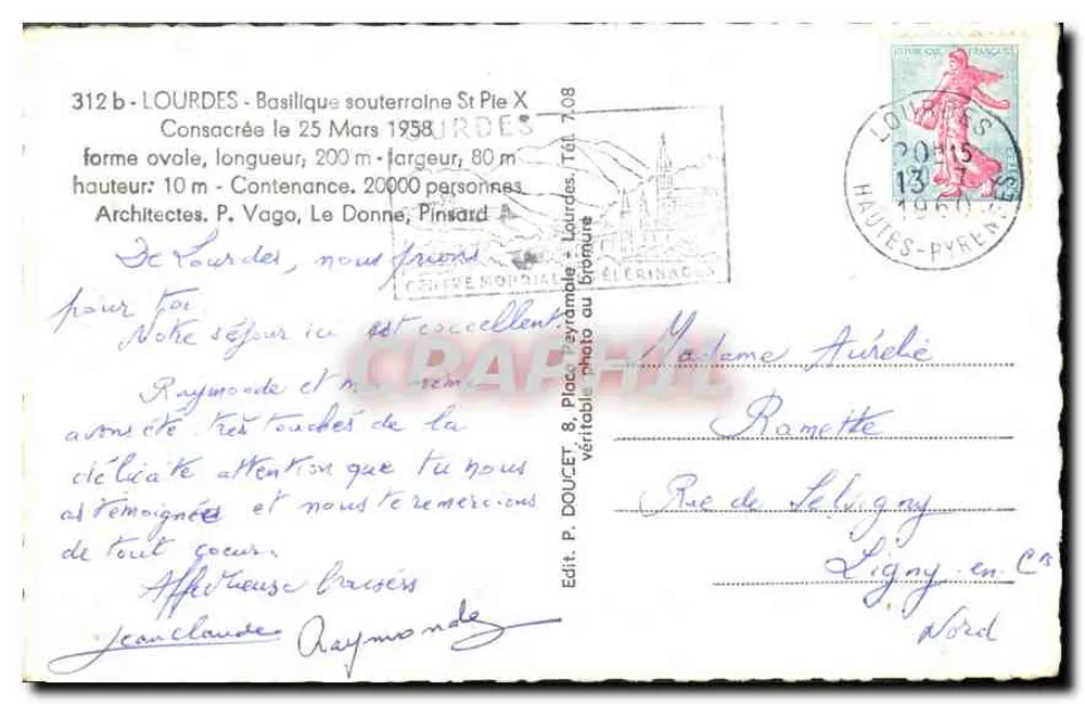 Basílica Subterrânea de São Pedro - Lourdes — Editor Eddlux, número de série 312b - Verso