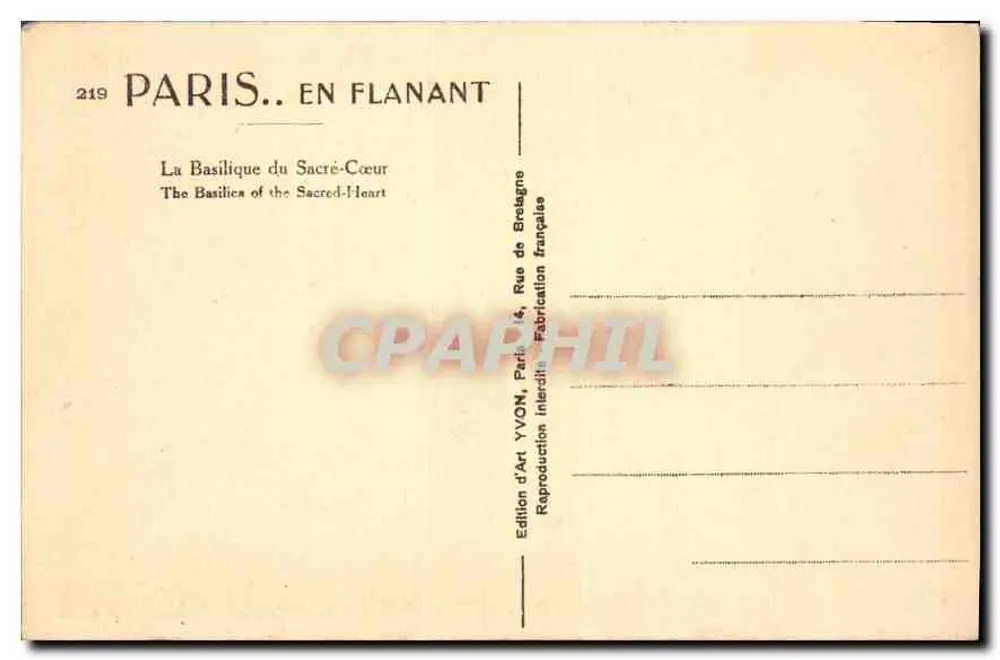 A Basílica do Sagrado Coração — Paris — Edição de Arte YVON, n°219 - Verso