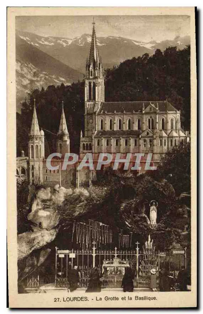 Lourdes - A Gruta e a Basílica — Compagnie Alsacienne des Cartes Photomécaniques, n°27 - Frente